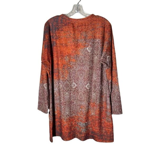 Exclusive Mandala Print Tunic Dress in Rust Long Sleeve Shift Pockets M - Picture 3 of 12